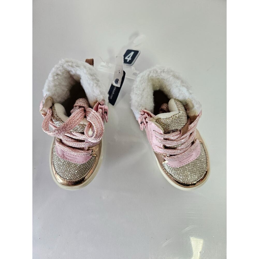 OshKosh Metallic Gold High Top Sneakers Glitter Faux Fur Trim Girls Sz 4
